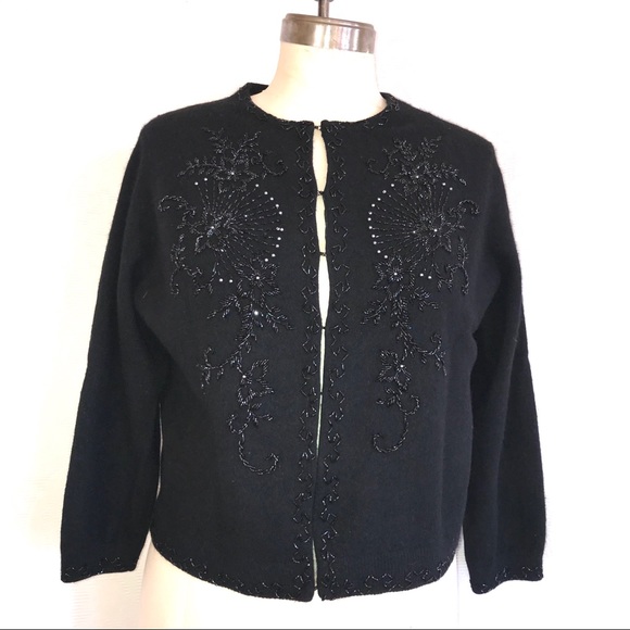 Rare vintage M black beaded cardigan. EUC - Picture 1 of 11